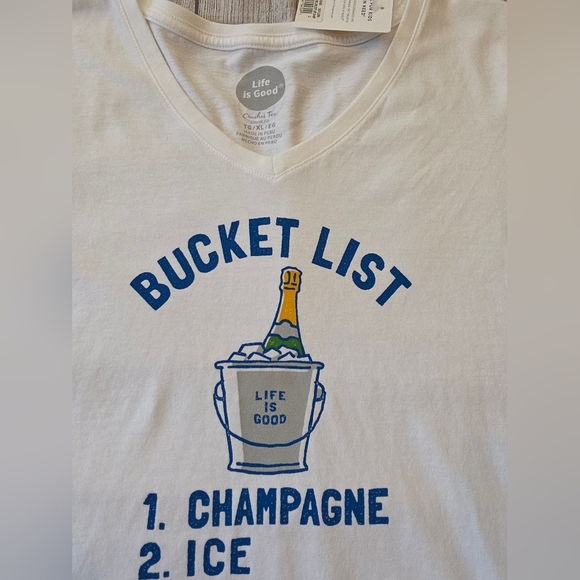 Life Is Good Size XL Long Sleeve V-neck Bucket List Champagne Crusher Tee New - Picture 3 of 9